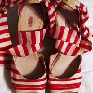 UGG LUCIANNA RED & WHITE STRIPE WEDGE